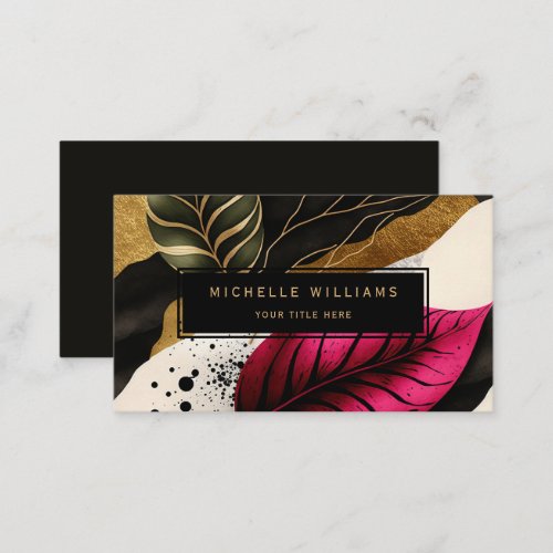 Modern Gold Greenery Leaf Abstract Business Card
