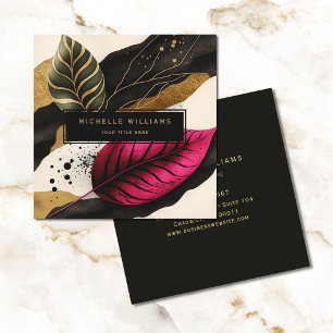 Modern Gold Greenery Leaf Abstract Square Business Card