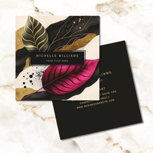 Modern Gold Greenery Leaf Abstract Square Business Card