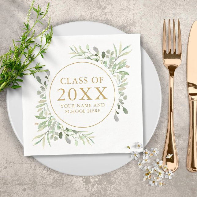 Modern  Gold Greenery Leaves Foliage Graduation Napkins (Creator Uploaded)