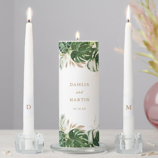 Modern Gold Greenery Tropical Wedding Unity Candle Set (In Situ)