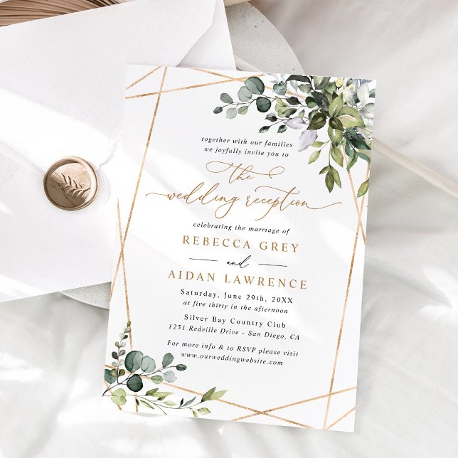 Modern Gold Greenery Wedding Reception Invitation (Creator Uploaded)