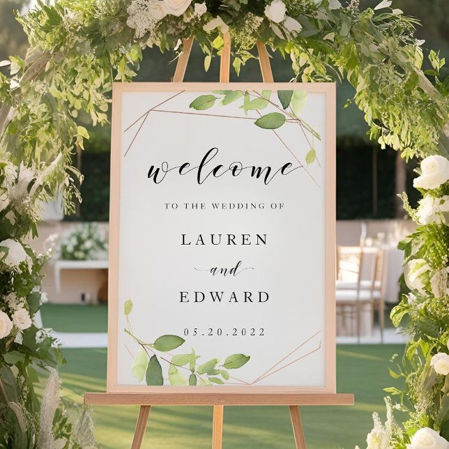 Modern Gold Greenery Wedding Welcome Sign (Creator Uploaded)