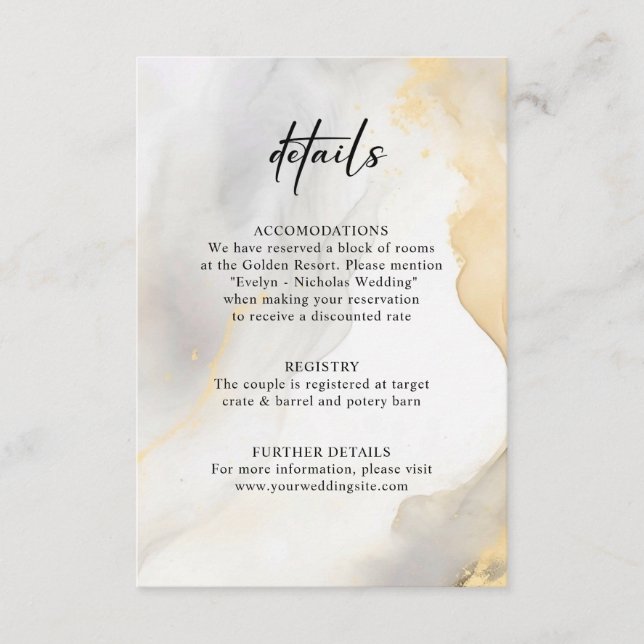 Modern Gold Grey Black Wash Wedding Enclosure Card (Front)