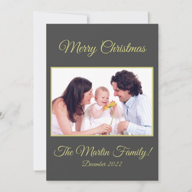Modern Gold & Grey Merry Christmas Photo Holiday Card (Front)