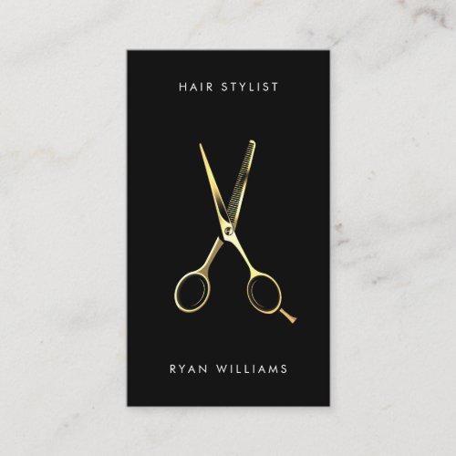 Modern gold hair stylist salon scissor minimalist business card