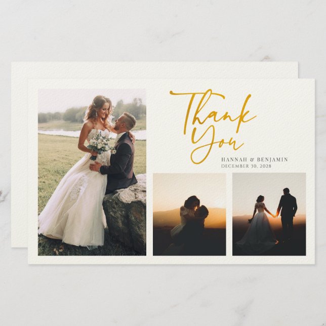 Modern Gold Hand-Lettered Wedding Thank You Card (Front/Back)
