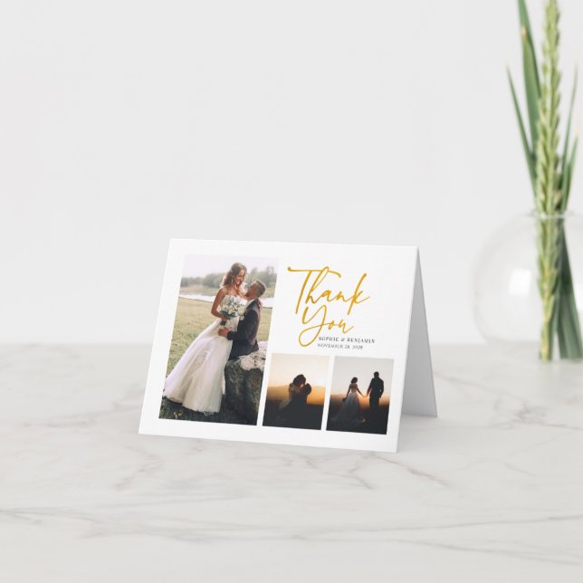 Modern Gold Hand-Lettered Wedding Thank You Card (Front)