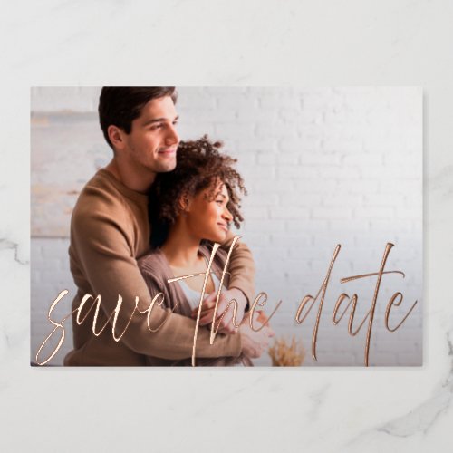 Modern Gold Handwriting Photo Save the Date Foil Invitation