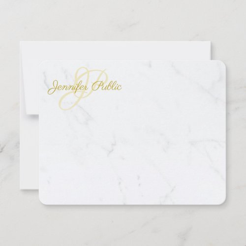 Modern Gold Handwriting Script Name Elegant Marble Note Card
