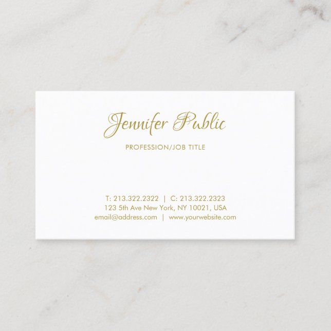 Modern Gold Handwritten Name Minimalist Template Business Card (Front)