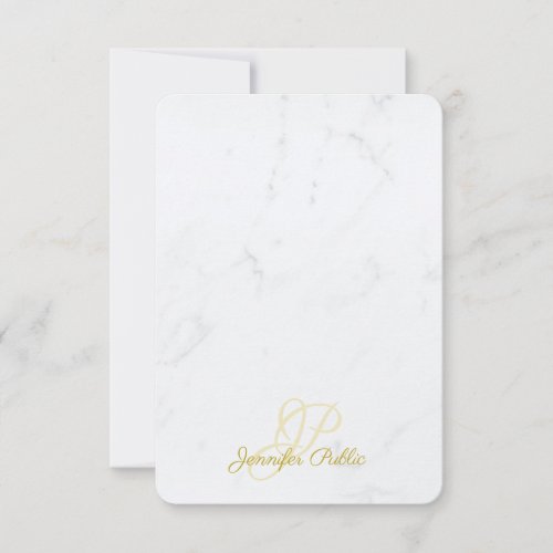 Modern Gold Handwritten Script Name Elegant Marble Note Card
