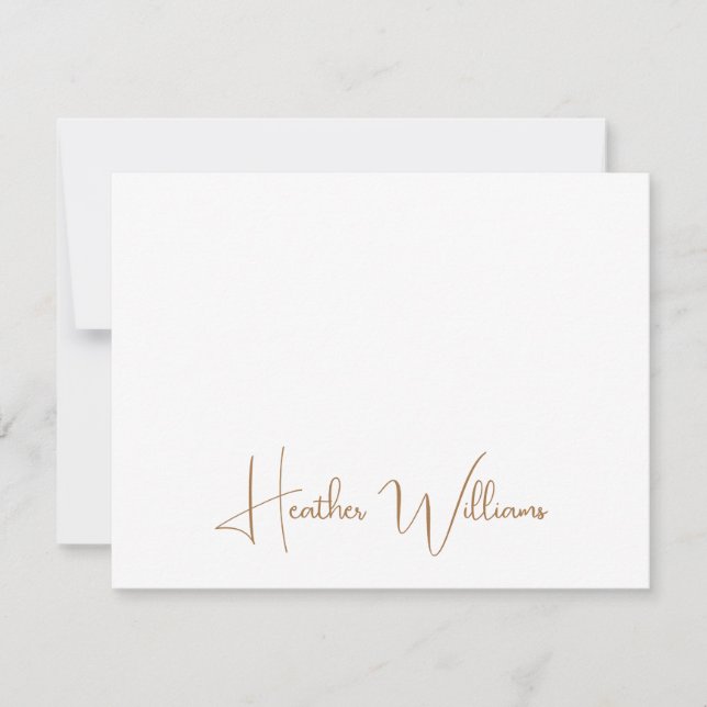 Modern Gold Handwritten Script Name Note Card (Front)