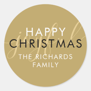 Modern Gold Happy Christmas Chic Script Joyful Classic Round Sticker