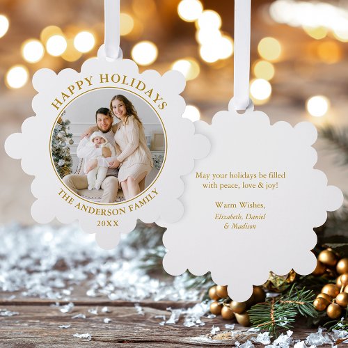 Modern Gold Happy Holidays Photo Ornament Card