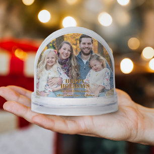 Modern Gold Happy Holidays Photo Snow Globe