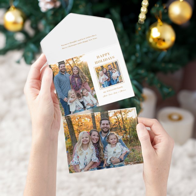 Modern Gold Happy Holidays Two-Photo All In One Invitation (Creator Uploaded)