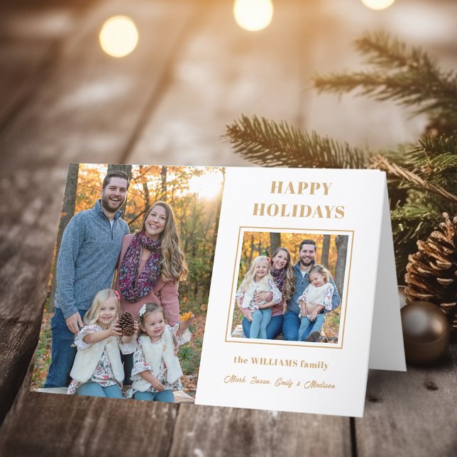 Modern Gold Happy Holidays Two-Photo Holiday Card (Creator Uploaded)