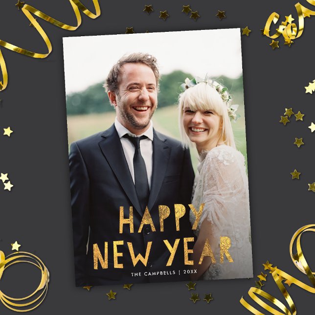 Modern Gold Happy New Year Photo Holiday Card (Creator Uploaded)