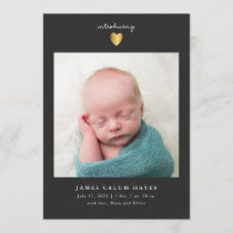 Modern Gold Heart Boy Photo Birth Announcement