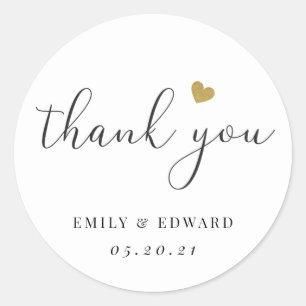Modern Gold Heart Bridal Shower Wedding Favor Classic Round Sticker