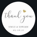 Modern Gold Heart Bridal Shower Wedding Favor Classic Round Sticker<br><div class="desc">Custom-designed bridal shower/wedding favor stickers and labels featuring modern hand calligraphy with gold heart design.</div>