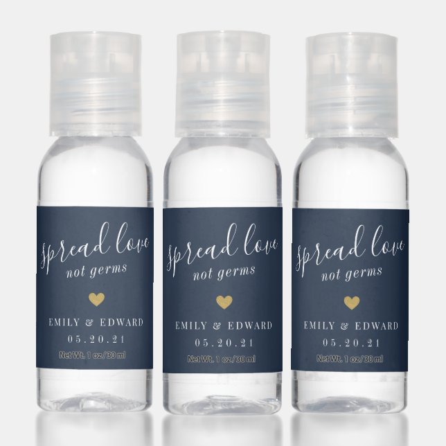 Modern Gold Heart Bridal Shower Wedding Favor Hand Sanitizer (Set)