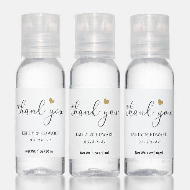 Modern Gold Heart Bridal Shower Wedding Favor Hand Sanitizer (Set)