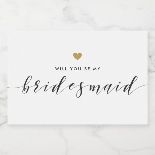 Modern Gold Heart Bridesmaid Proposal Gift Label