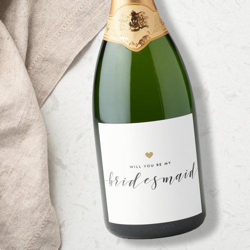 Modern Gold Heart Bridesmaid Proposal Sparkling Wine Label