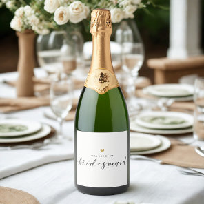 Modern Gold Heart Bridesmaid Proposal Sparkling Wine Label