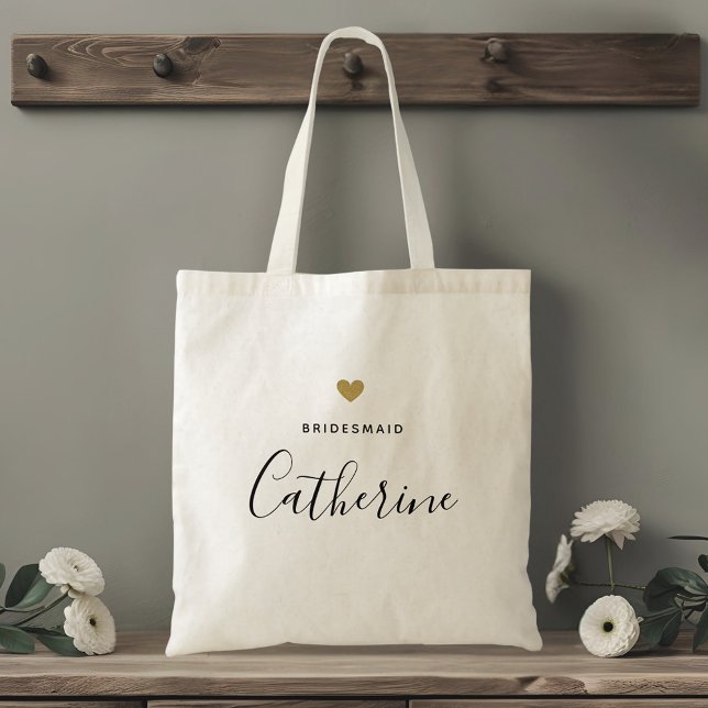 Modern Gold Heart Bridesmaid Tote Bag (Creator Uploaded)