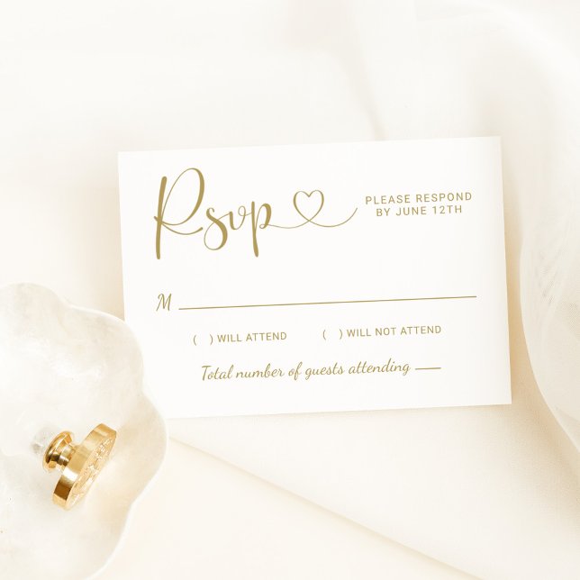 Modern Gold Heart Calligraphy Script Wedding RSVP Card (Creator Uploaded)