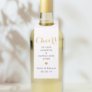 Modern Gold Heart Cheers Wedding Favor Bottle Hanger Tag