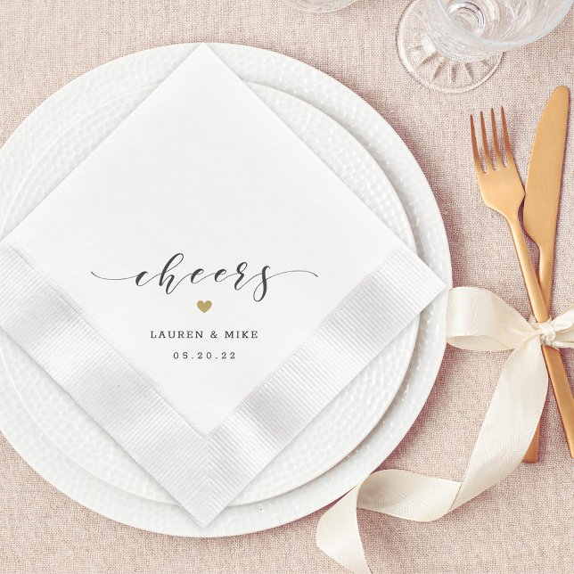 Modern Gold Heart Cheers Wedding Napkins (Creator Uploaded)
