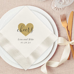 Modern Gold Heart Cheers Wedding Party Napkins