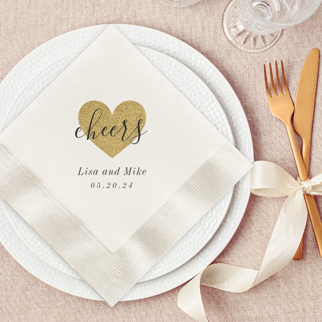 Modern Gold Heart Cheers Wedding Party Napkins (Creator Uploaded)