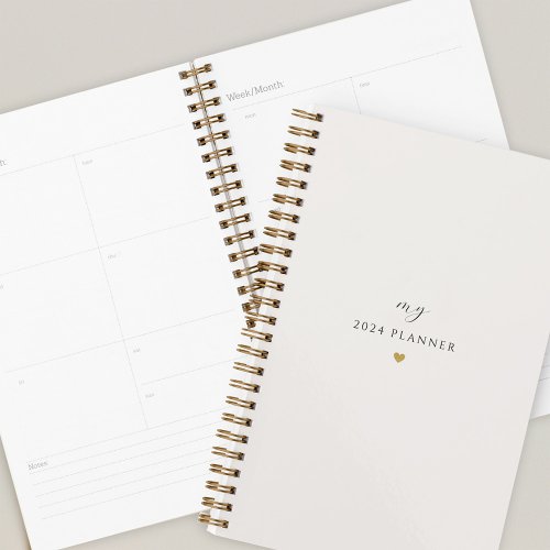 Modern Gold Heart Custom Name and Year 2024 Planner