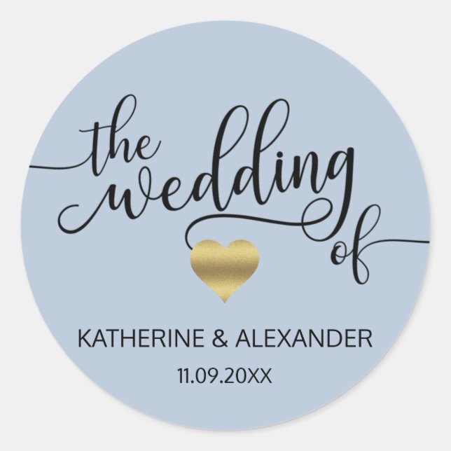 Modern Gold Heart DUSTY BLUE THE WEDDING OF Seals (Front)