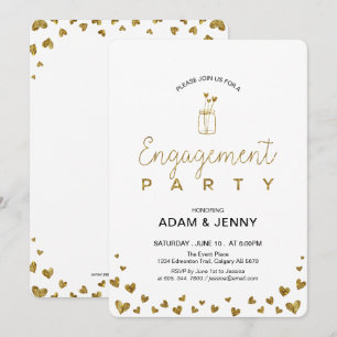 Modern Gold Heart Engagement Party Invitation
