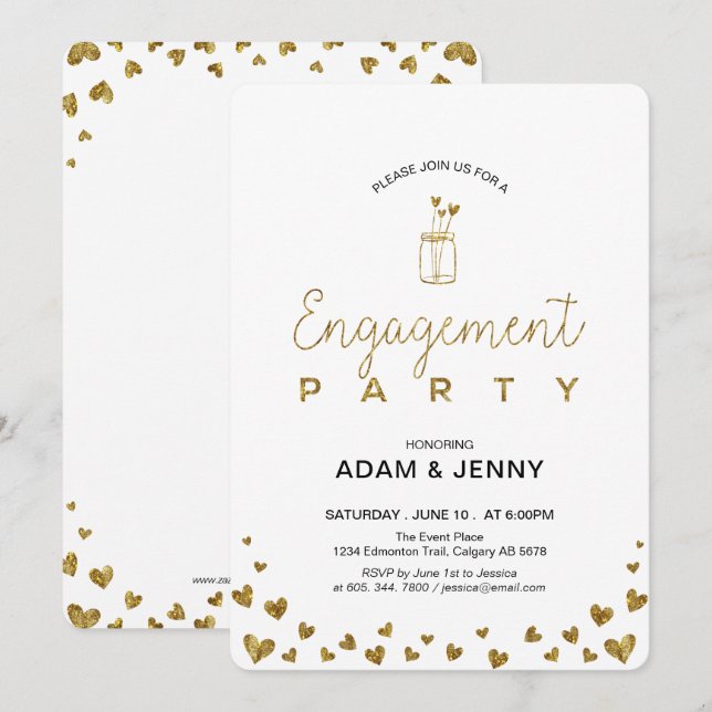 Modern Gold Heart Engagement Party Invitation (Front/Back)