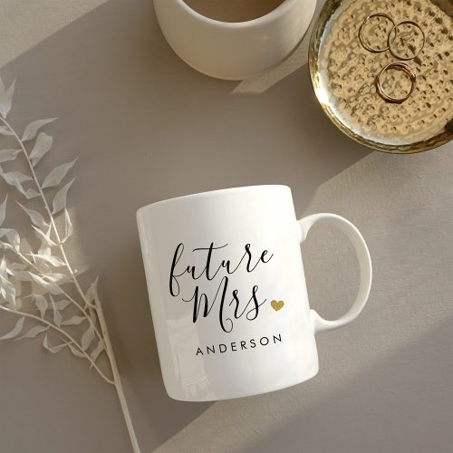 Modern Gold Heart Future Mrs Engagement Gift Coffee Mug