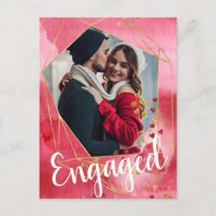 Modern Gold Heart Geometric Photo Engagement Party Invitation Postcard