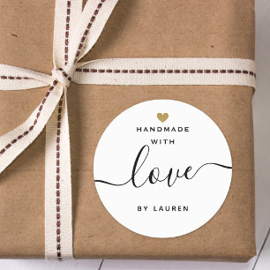 Modern Gold Heart Handmade with Love By Classic Round Sticker