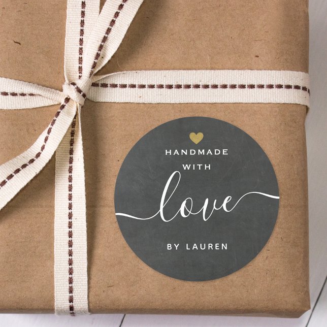 Modern Gold Heart Handmade with Love By Classic Round Sticker (Creator Uploaded)