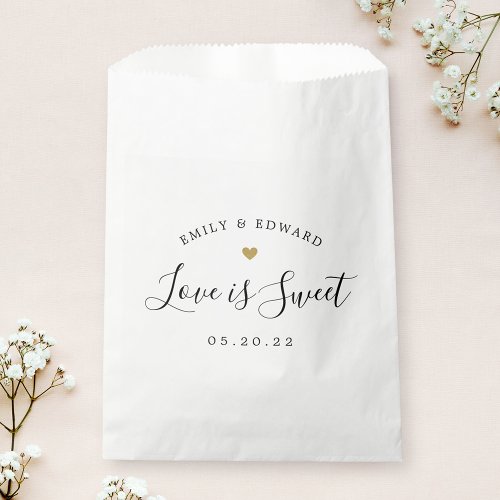 Modern Gold Heart Love is Sweet Wedding Favor Bag