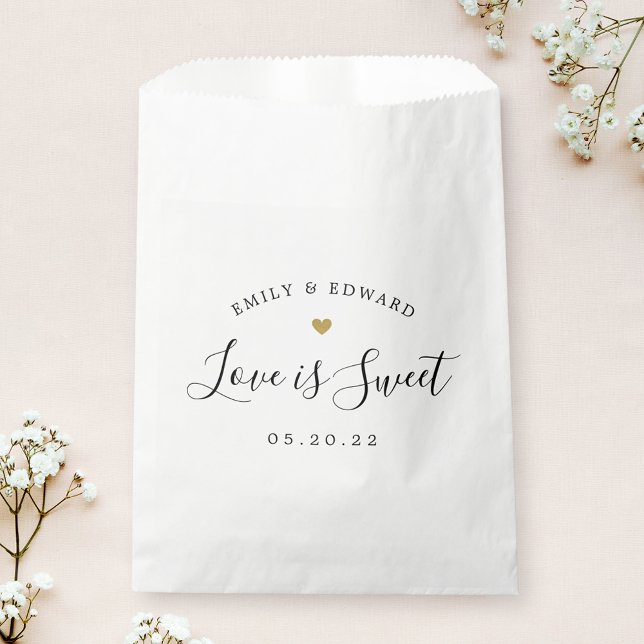 Modern Gold Heart Love is Sweet Wedding Favor Bag (Creator Uploaded)
