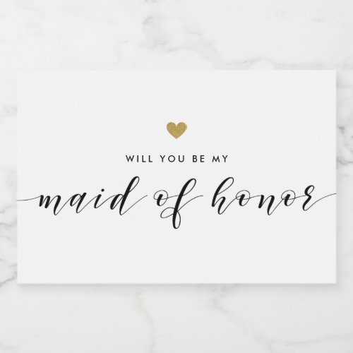 Modern Gold Heart Maid of Honor Gift Label