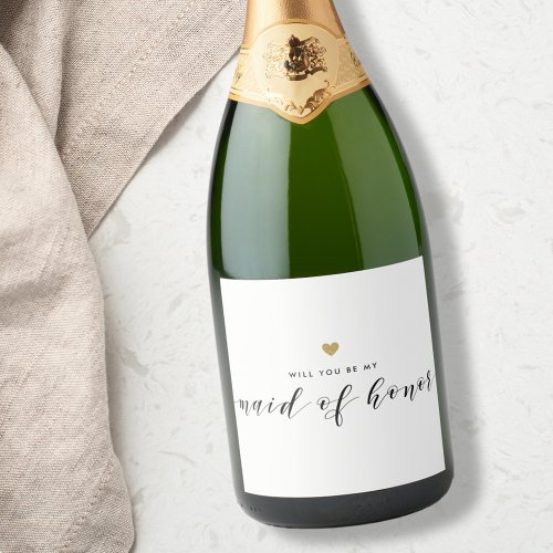 Modern Gold Heart Maid of Honor Proposal Sparkling Wine Label