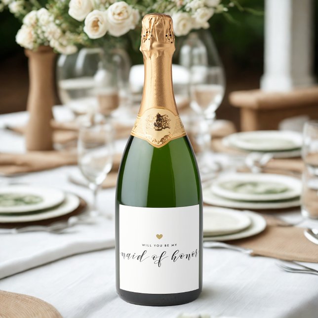 Modern Gold Heart Maid of Honor Proposal Sparkling Wine Label (Creator Uploaded)
